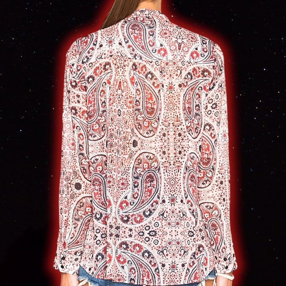 Alice + Olivia ‘Anabel’ Multicolor Burgundy Bohemian Paisley Pussybow Top Size S - Picture 3 of 16